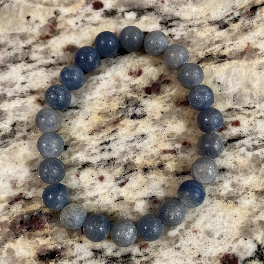 Genuine Stone Marbled Blue Beaded Stretch Bracelet Unisex NWOT